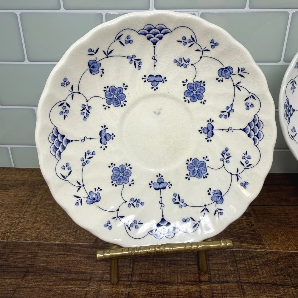 Vintage Blue White Myott Finlandia & Churchill Saucers Set 3 England